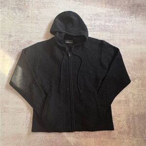 Vintage John Ashford 100% New Wool Woolmark Charcoal Hooded Sweater Jacket